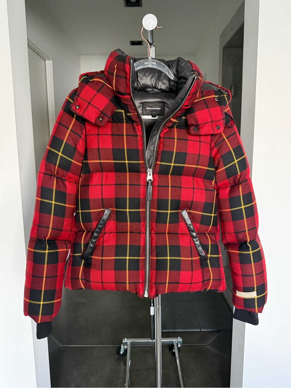 Mackage Woman’s Red & Black Tartan Puffer Jacket